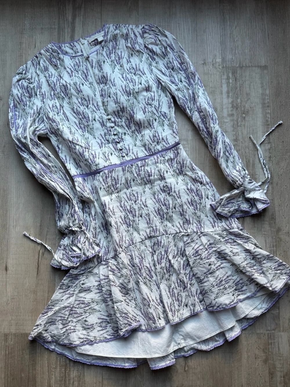Jonathan Simkhai Lavender Print Long-Sleeve Ruffle Hem Dress